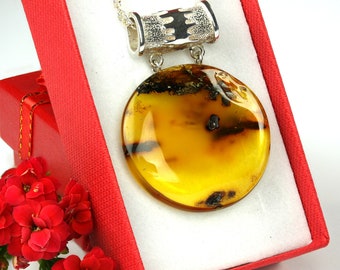 Genuine Baltic Amber Stone Pendant, Natural Clear Amber Pendant, Handmade Amber Gemstone Pendant,Amber And Sterling Silver Pendant For Women