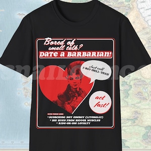 Tiefling Barbarian Dating Retro T-Shirt BG3 inspired Tee, Unisex Softstyle Shirt, Fan Gift DnD