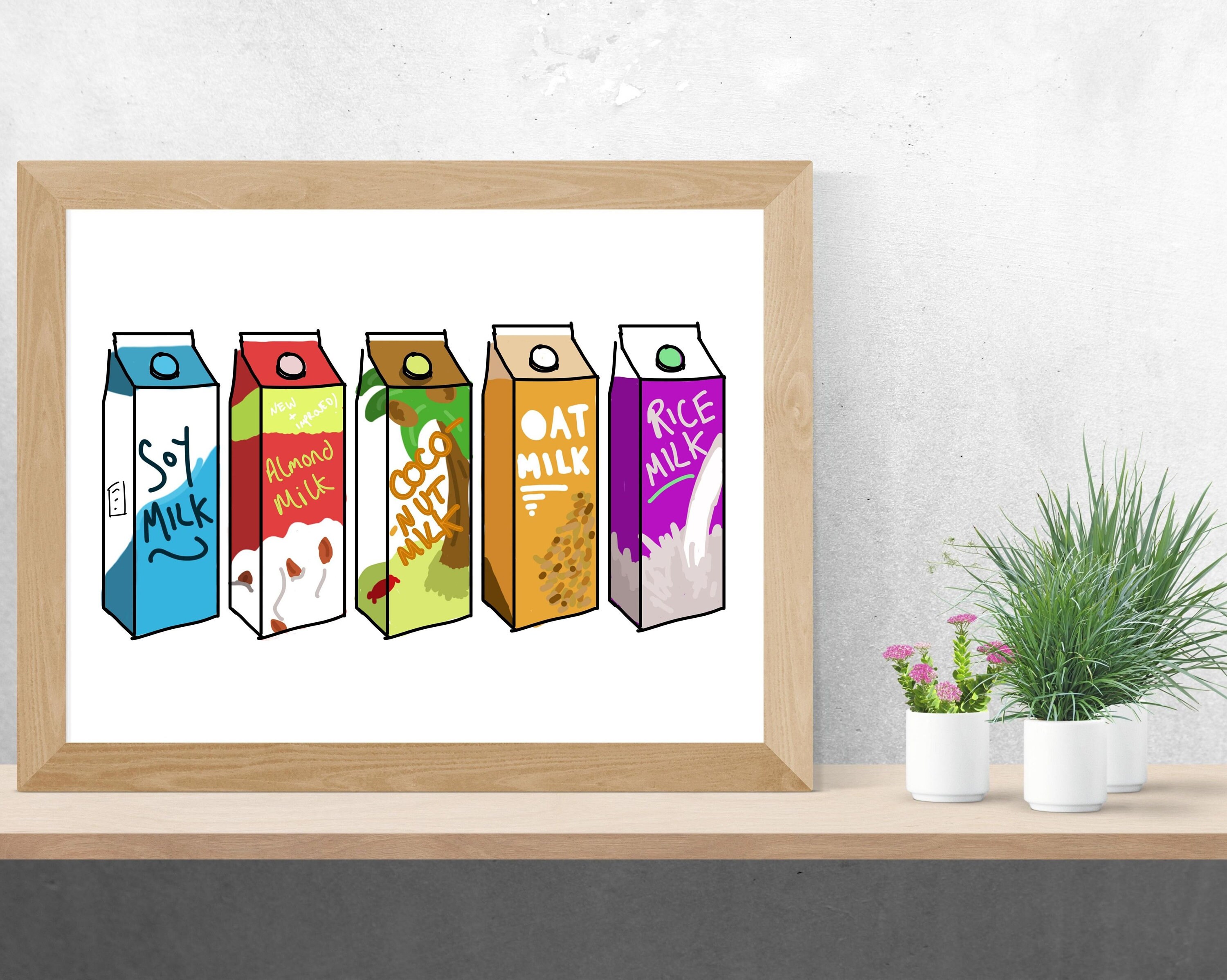 Vegan Milk A4 Art Print / Plant Based Art / Kitchen Print / Vegan Art Print / Vegan Kitchen Art