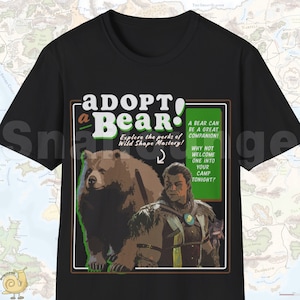 Adopt A Bear In Your Camp Today! Druid Baldurs Gate 3 Inspired Retro Shirt Parody Shirt
