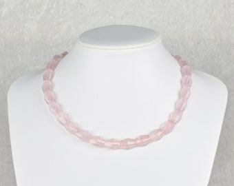 Rose quartz necklace, collar chain, pink, very good stone quality, faceted