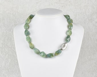 aquamarine; aquamarine necklace; gemstone necklace; necklace; blue-greenish; gift for wife; gift for mother; unique;