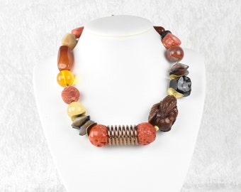 African inspired necklace, Africa jewelry, gemstone and natural materials 47 cm long