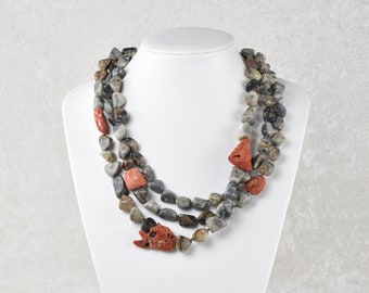 semi-precious stone necklace - Jasper and coral