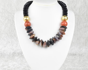 African jewelry, warm tones, hand-carved jasper slices