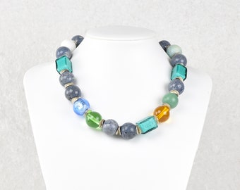 Necklace of semi-precious stones, Murano-glass and 925/Sterling-Silver parts