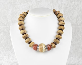 Africa jewelry, necklace, jasper with silver hook lock