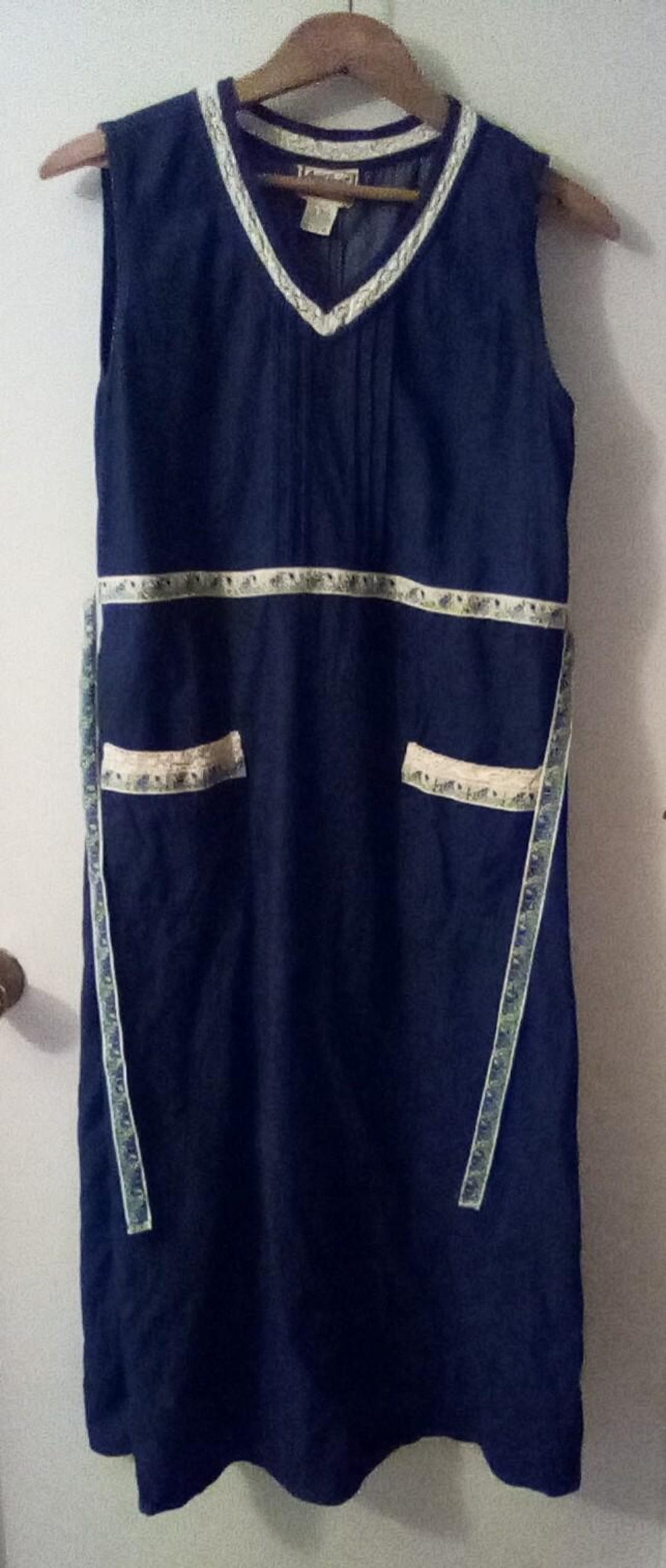 April Cornell VTG Sleeveless 90's Denim Dress With Sash USA Lace and ...