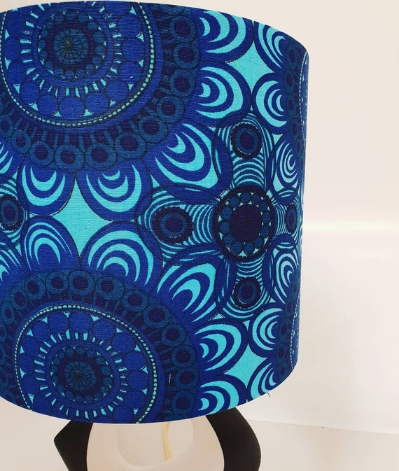 Gorgeous Vintage Blue Spiral Mid Century Fabric Lamp Shade