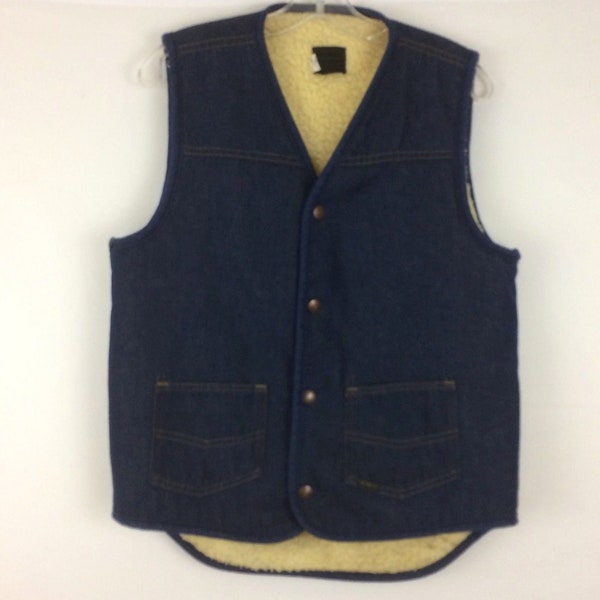 Vintage Sears Roebucks Mens Denim Vest Size Medium Sherpa Lined Trucker Western