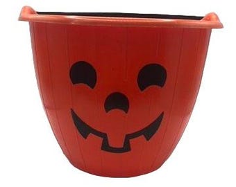 Vintage Pumpkin Jack-O-Lantern Bucket Halloween Trick Or Treat Candy Pail