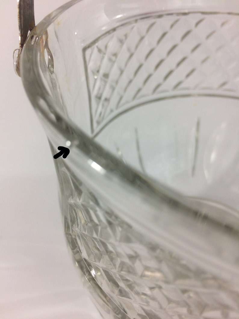 Vintage Glass Ice Bucket Metal Hammered Handle Kitchen Etsy