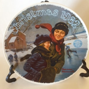 Vintage Knowles Norman Rockwell Christmas Courtship Plate, Christmas 1982, Kitchen Decor, Holiday Decor, 1980&#39;s, Retro