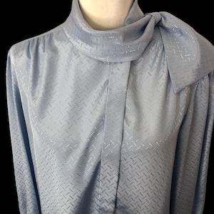 Vintage Aspirations Blue Blouse Bow Collar Size 16 1980&#39;s Office Core Secretary