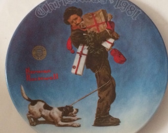 Vintage Knowles Christmas 1981 Collectors Plate, Norman Rockwell Wrapped Up in Christmas, Christmas Home Decor, Kitchen Decor, 1980's