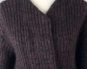 Vintage PGE Damen Cardigan Größe Medium Wolle Mohair Chunky Pullover, Top offen. Knopf unten. um 1990