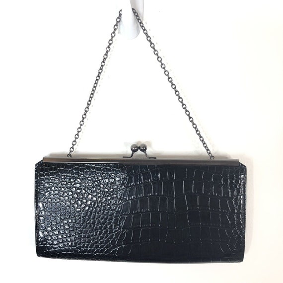 Vintage Jessica McClintock Black Purse, Silver Ch… - image 6