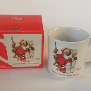 Vintage Norman Rockwell Christmas Mug by Hallmark, &quot;Good Boys and Girls&quot;, Santa Mug, Hallmark Mug, Retro, 1980&#39;s, Novelty Mug, Made in Japan