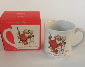 Vintage Norman Rockwell Christmas Mug by Hallmark, "Good Boys and Girls", Santa Mug, Hallmark Mug, Retro, 1980's, Novelty Mug, Made in Japan