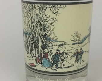 Vintage Currier & Ives Drinking Glass, Winter Pastime, Arby's Collector Series 1978, Retro Kitchen Decor, 1970's