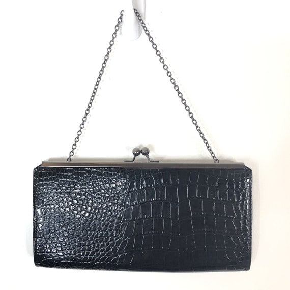 Vintage Jessica McClintock Black Purse, Silver Ch… - image 5