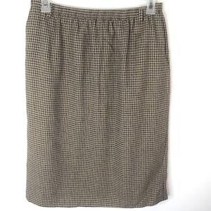 Vintage Alfred Dunner Wool Blend Skirt Size 14 Brown Houndstooth Elastic Waist