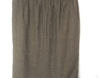 Vintage Alfred Dunner Wool Blend Skirt Size 14 Brown Houndstooth Elastic Waist