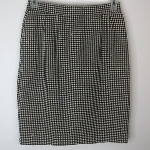 Norton McNaughton Petites Skirt Sz 12 Wool Blend Midi Pencil Black Houndstooth