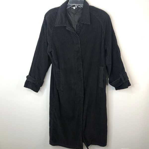 Vintage Newport News Womens Black Coat Size 7/8 Corduroy Button Front Duster 90s Y2K Goth Grunge