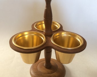 Vintage Chadwick Condiment Caddy, Wooden and Metal Sauce Holder, Mid Century Dining Room Decor, Rustic Table Decor, 1960's, Made in Japan