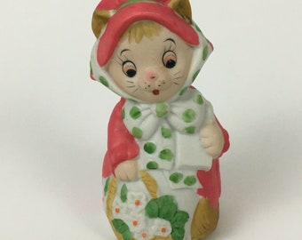 Vintage Jasco Merri-Bells Christmas Kitten Cat Bell, Christmas Ornament, Decor, Bisque Porcelain, Retro, Nursery Room Deco, 1978
