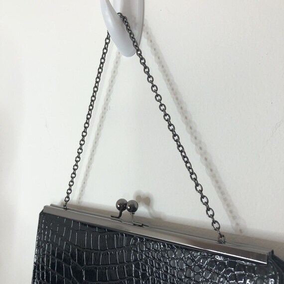 Vintage Jessica McClintock Black Purse, Silver Ch… - image 4