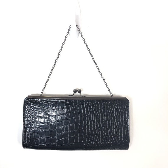 Vintage Jessica McClintock Black Purse, Silver Ch… - image 1