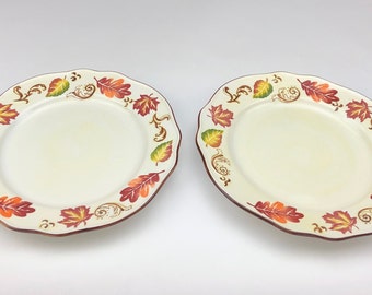 Merry Christmas Decor Porcelain Fall Season Leaf Round Plate Set of 2