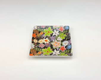 Merry Christmas Decor Porcelain Green & Red Colored Floral Square Plate