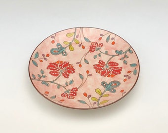 Merry Christmas Decor Porcelain Red Flower Round Plate