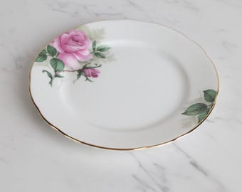 plate Bone China Pink Rose Plate 7.5" Golden Rim