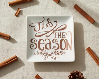Merry Christmas Decor Porcelain This the Season Brown Square Plate