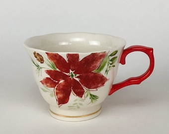 Tech Ceramic Hand Crafted 16 oz. Red Floral Footed Jumbo Cup