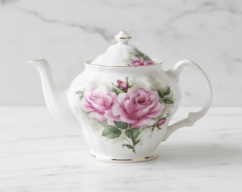 Bone China Pink Rose 6 cup Teapot