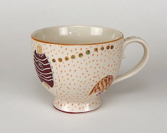 Dutch Wax Tech Ceramic Hand Crafted 16 oz. Dots Footed Jumbo Cup