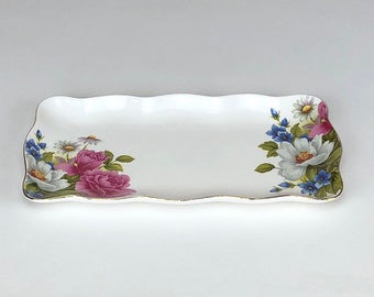 Bone China Pink Rose White Flower Tray