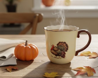 Dutch Wax Tech Ceramic  Hand Painted Turkey 16 oz. Footed Jumbo Cup