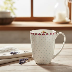 Bone China Rose Dot Coffee Tea Mug (Ribbon Gift Box)