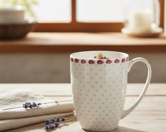 Bone China Rose Dot Coffee Tea Mug (Ribbon Gift Box)