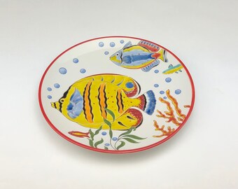 Merry Christmas Decor Porcelain Tropical Round Plate Set of 2