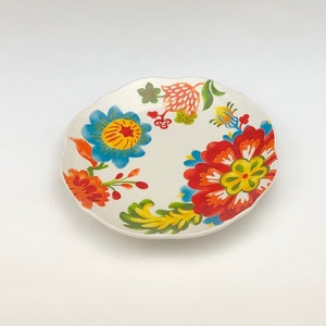 Merry Christmas Decor Porcelain Red Yellow Flower Round Plate