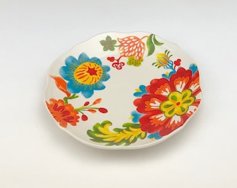 Merry Christmas Decor Porcelain Red Yellow Flower Round Plate