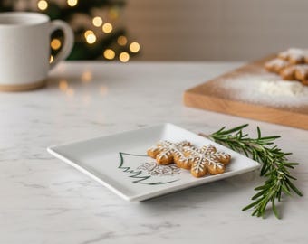 Merry Christmas Decor Porcelain This the Season Green Square Plate