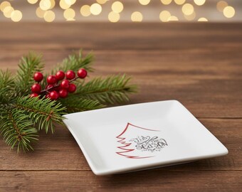 Merry Christmas Decor Porcelain This the Season Green Red Plate